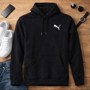 NEW Puma Black Signature Logo Tilt Taping Hooded Sweatshirt Hoodie Men's Medium